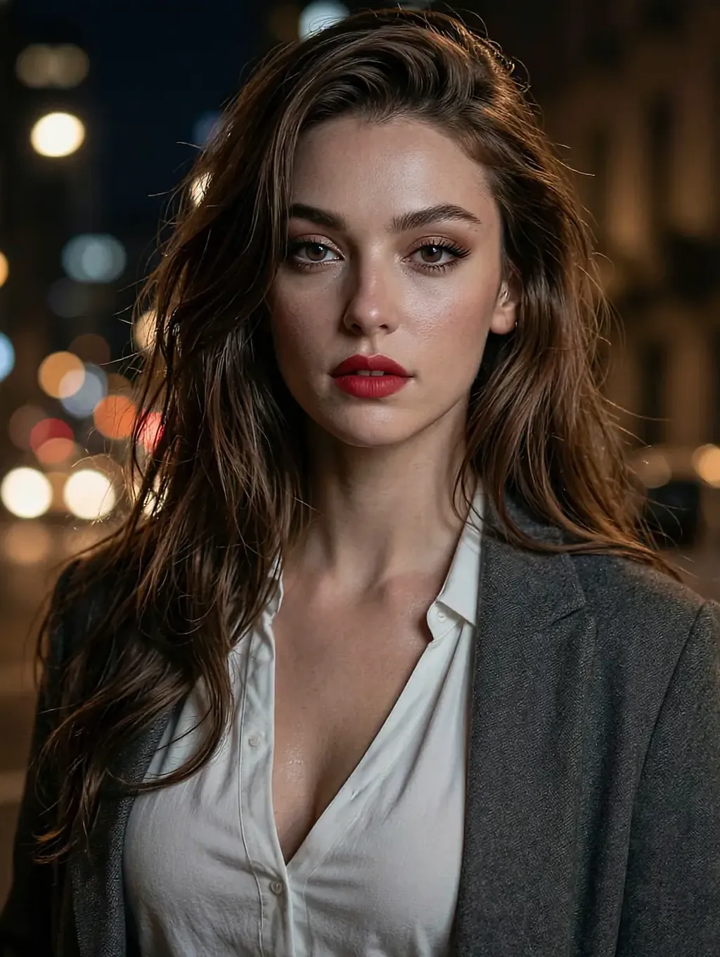 Fictional AI character in a blazer answering mid-conversation