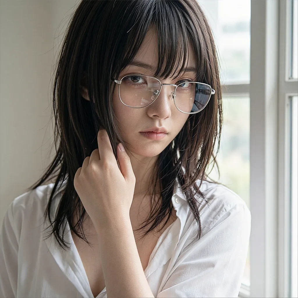 Square save-slot thumbnail: a fictional AI character in glasses and a white shirt